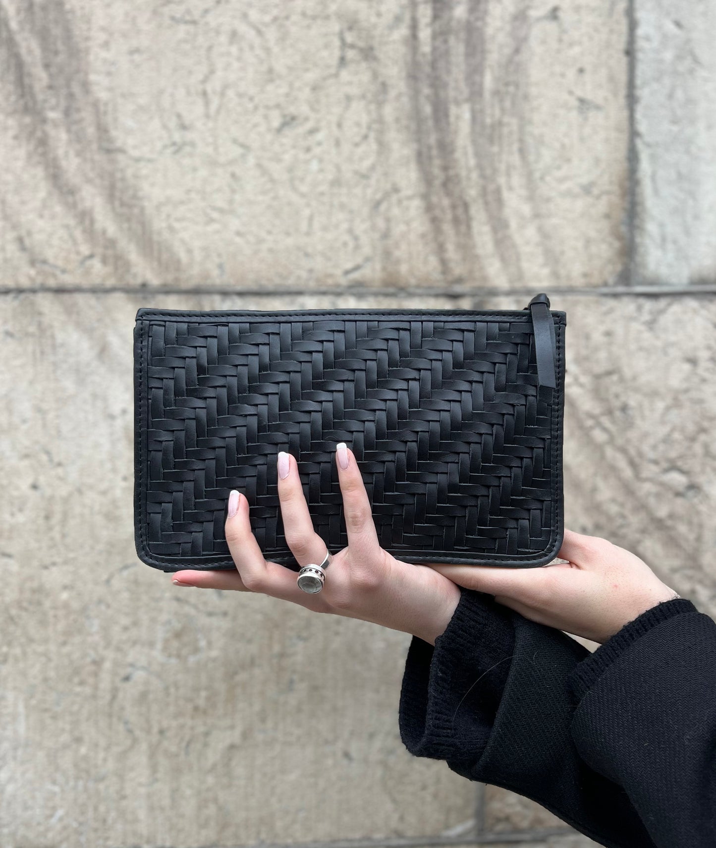 Braid Leather Hand Bag - Black Rebel