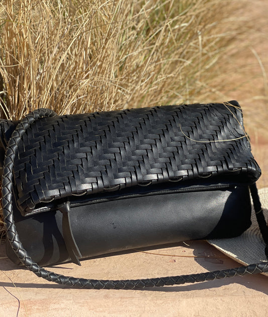 Braid Leather Fold Bag - Black Rebel