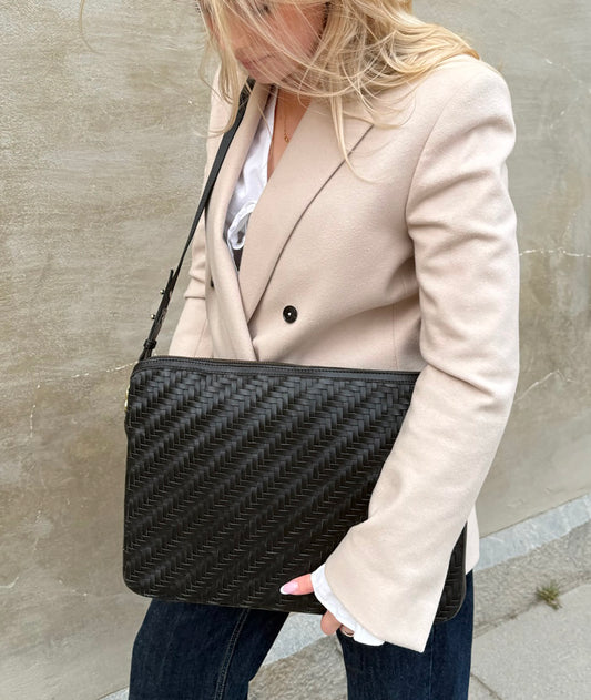 Braid Leather Computer Bag - Black