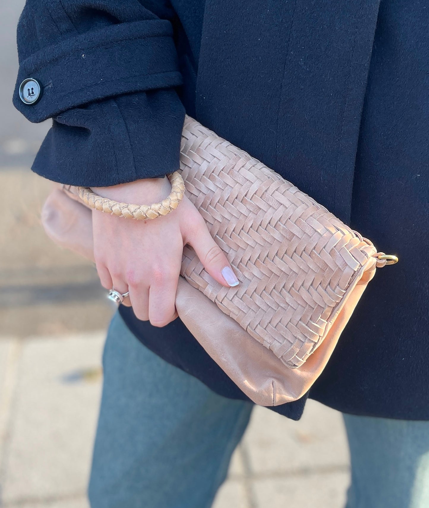Braid Leather Fold Bag - Natural