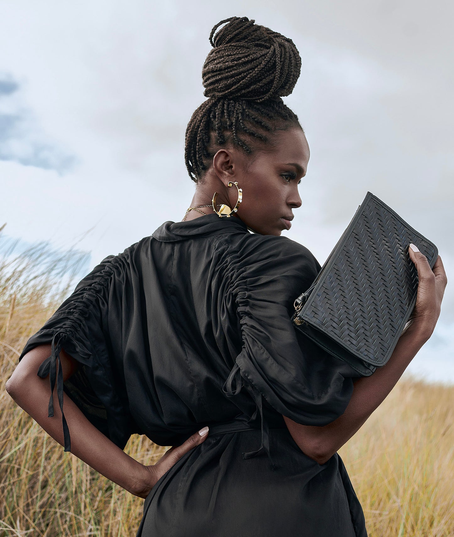 Braid Leather Hand Bag - Black Rebel