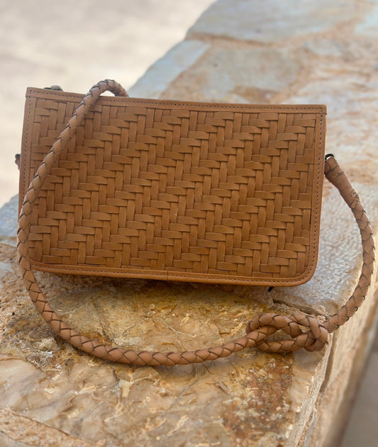 Braid Leather Hand Bag - Natual