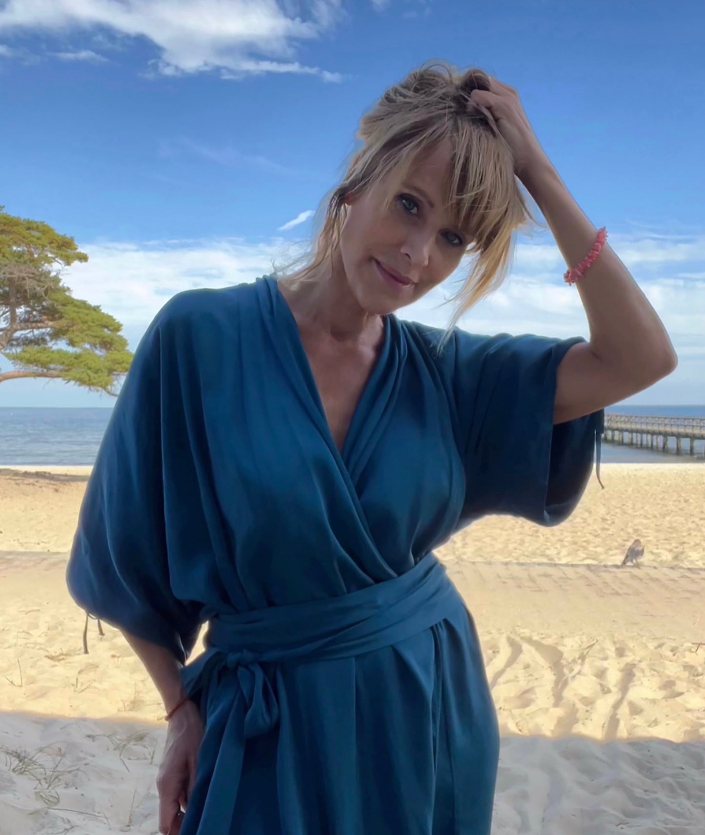 Jessi Wrap Satin Dress - Intense Laguna