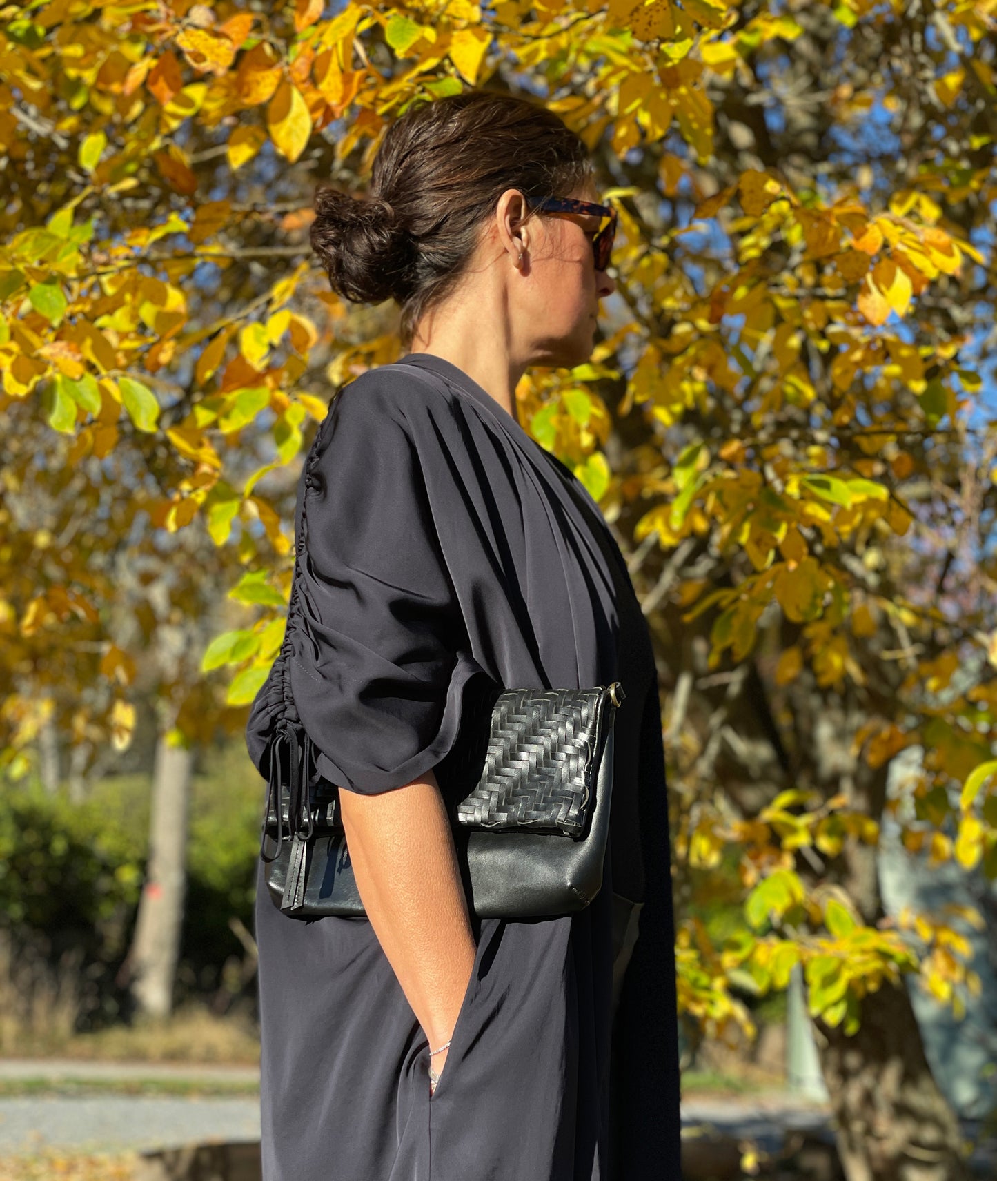 Braid Leather Fold Bag - Black Rebel