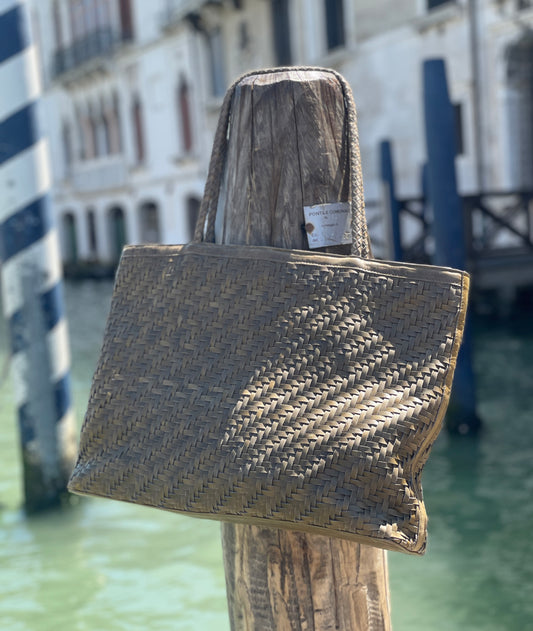 Braid Leather Tote Bag - Olive Garden