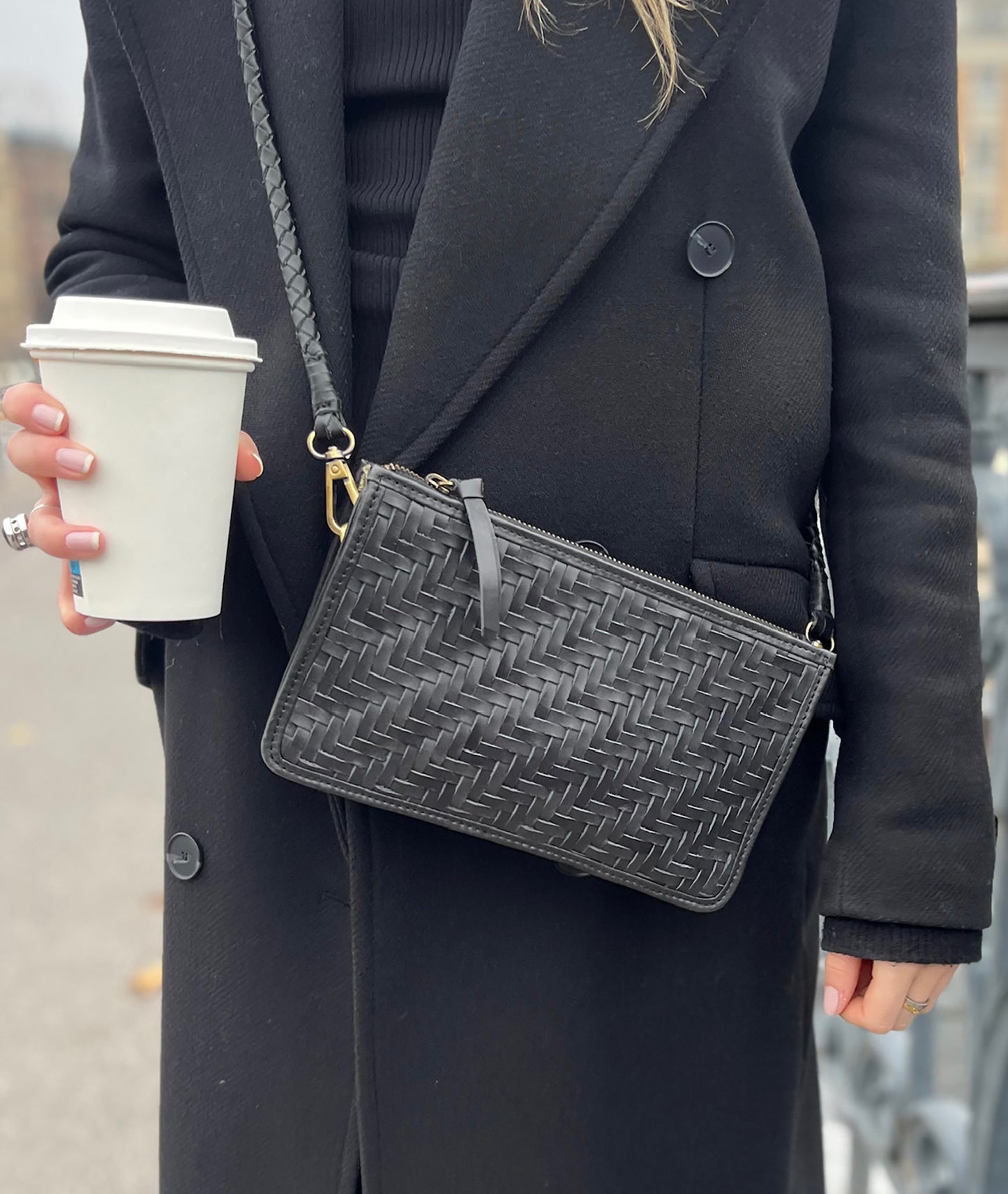 Braid Leather Hand Bag - Black Rebel