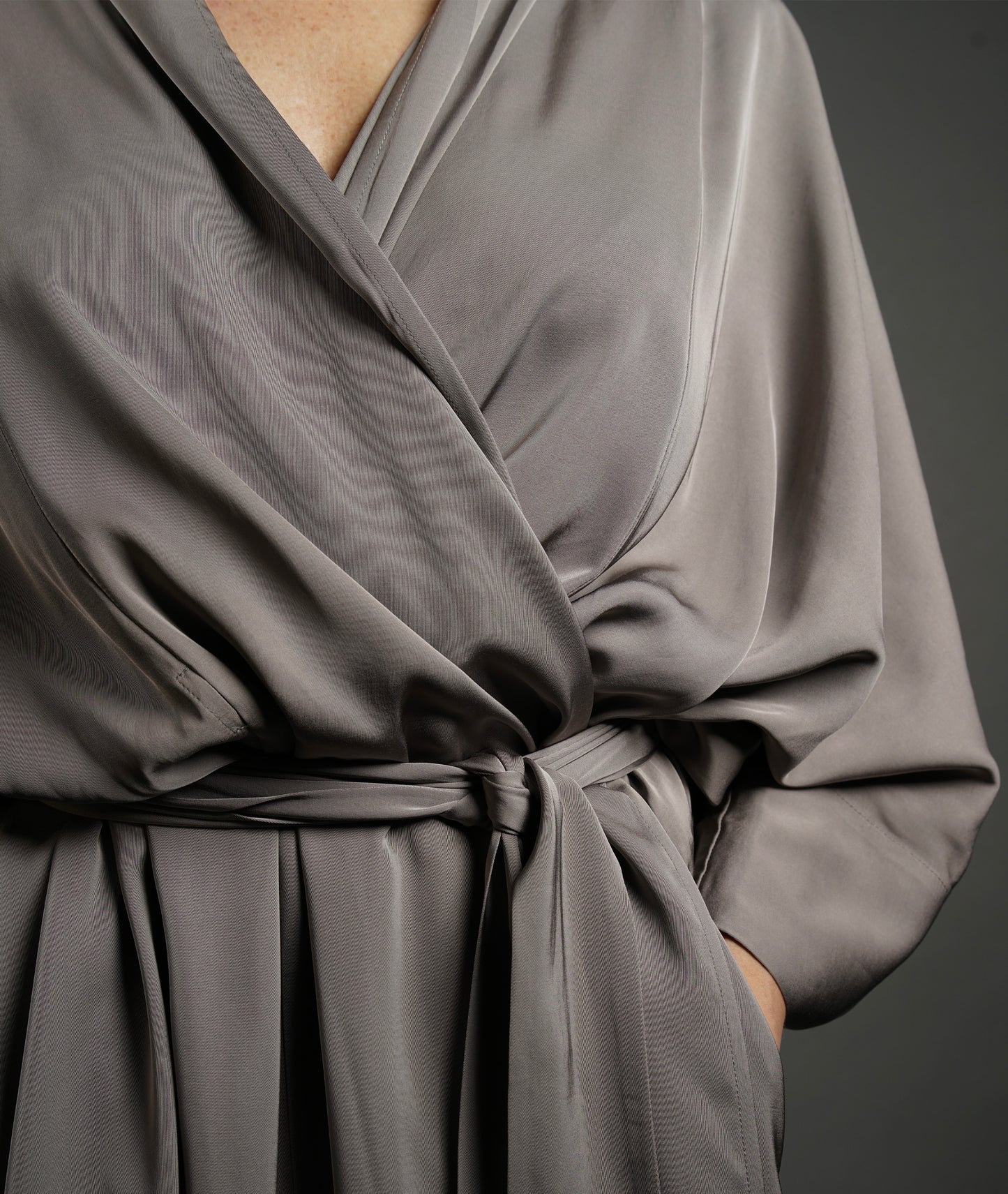 Jessi Wrap Satin Dress - Dusty Taupe