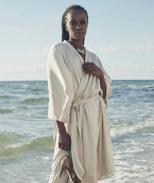 Jessi Wrap Satin Dress - Shimmery Pearl