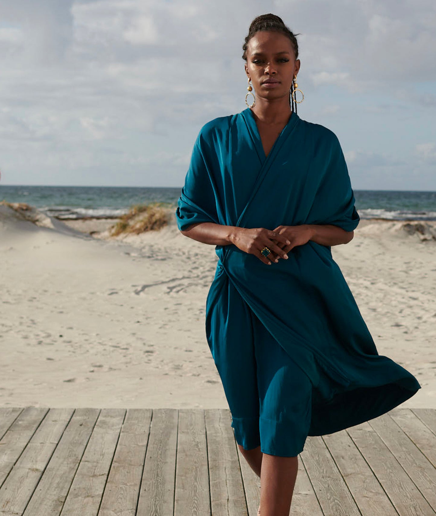 Jessi Wrap Satin Dress - Intense Laguna