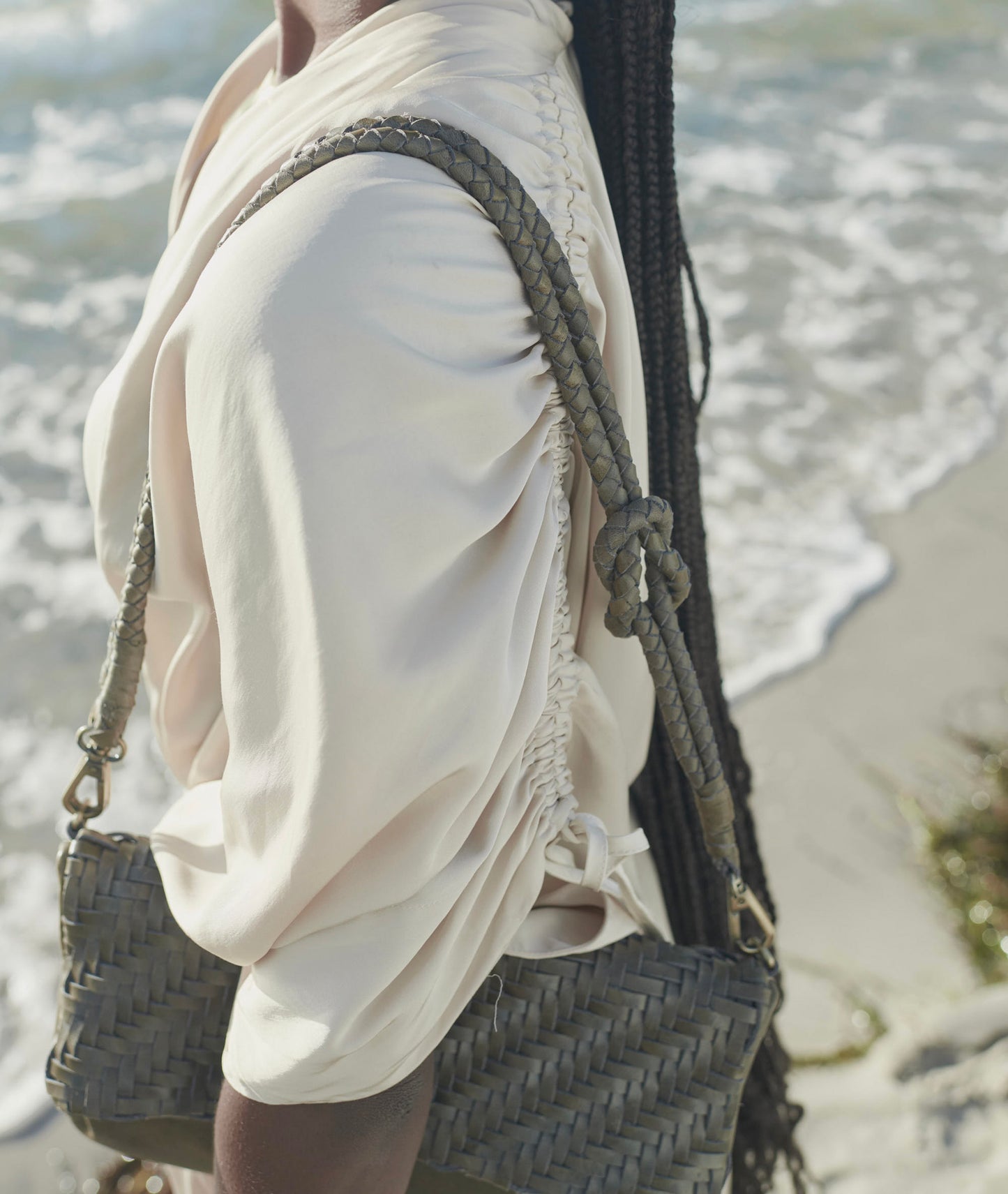 Braid Leather Fold Bag - Olive Garden