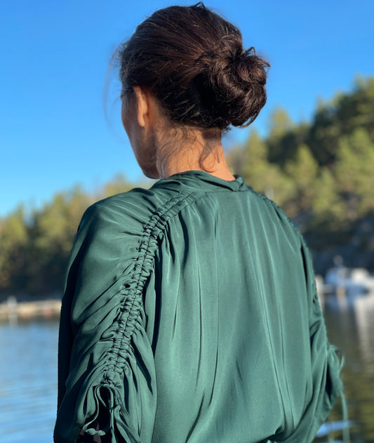 Jessi Wrap Satin Dress - Emerald Green