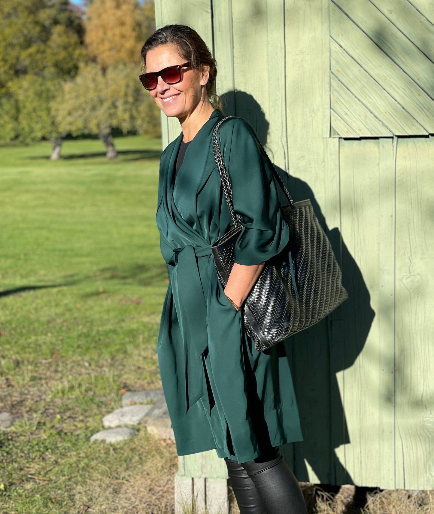 Jessi Wrap Satin Dress - Emerald Green