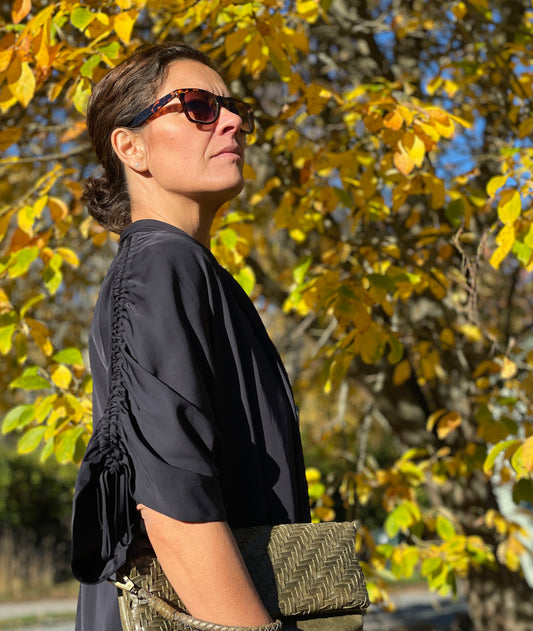 Jessi Wrap Satin Dress - Dark Midnight