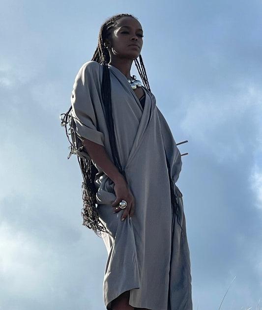 Jessi Wrap Satin Dress - Dusty Taupe