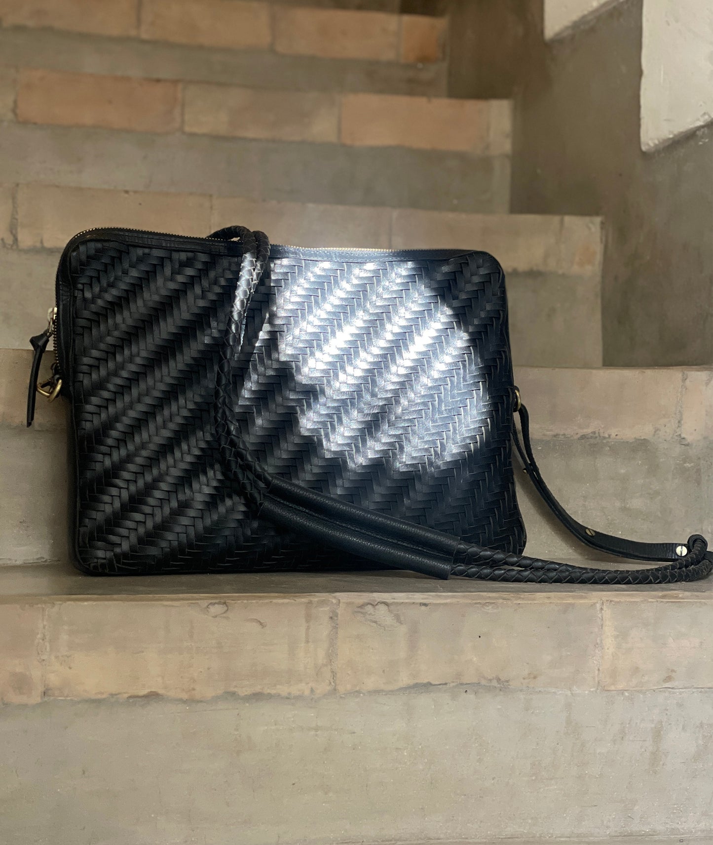 Braid Leather Computer Bag - Black Rebel