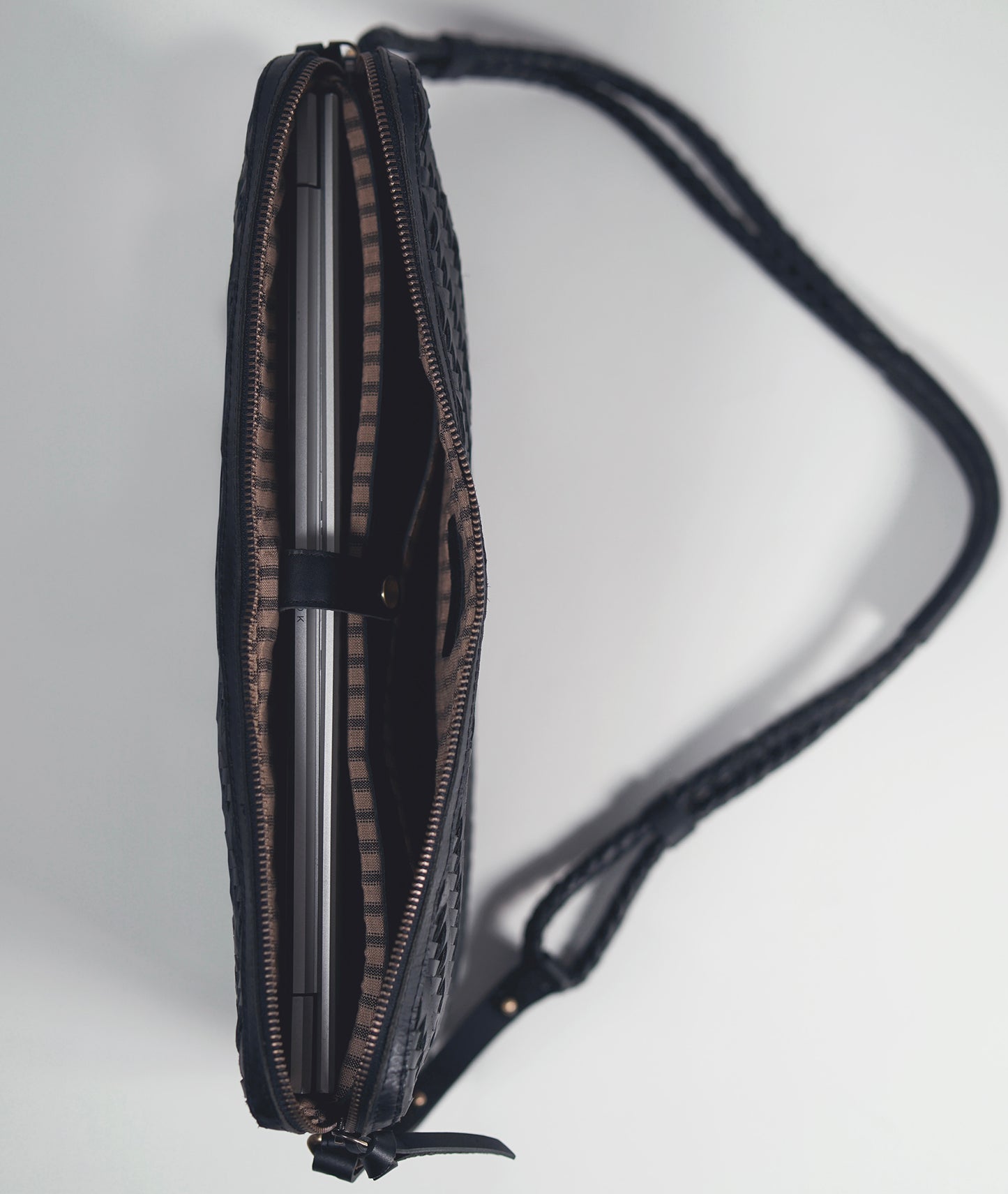 Braided Leather Computer Bag - Black