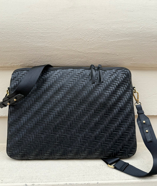 Braid Leather Computer Bag - Black