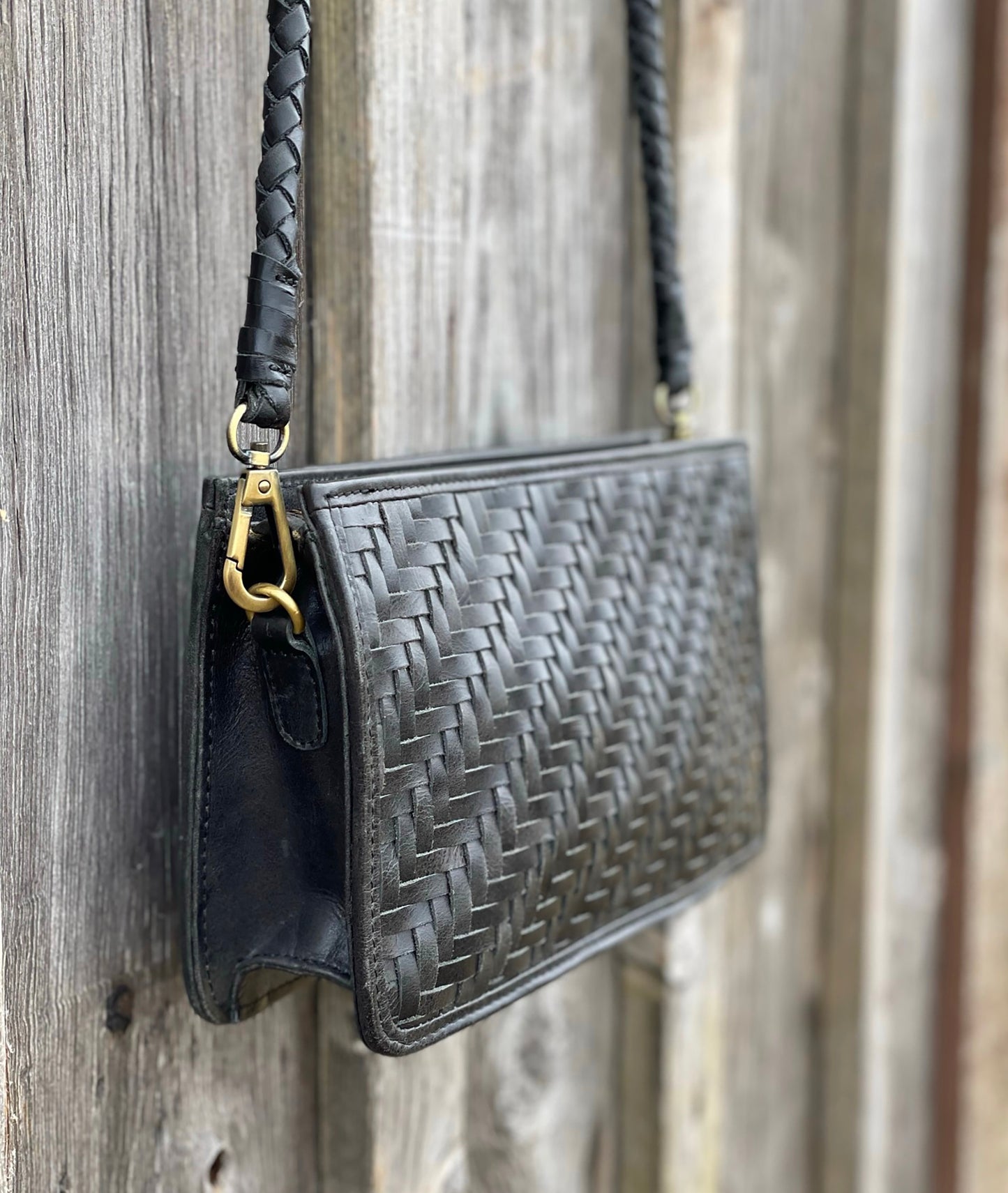 Braid Leather Hand Bag - Black Rebel