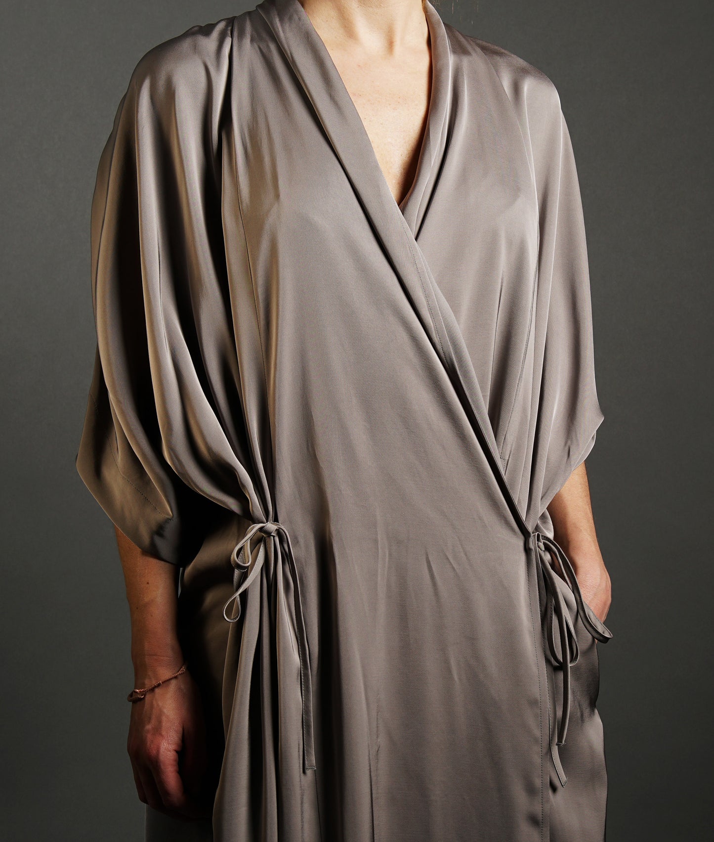 Jessi Wrap Satin Dress - Dusty Taupe