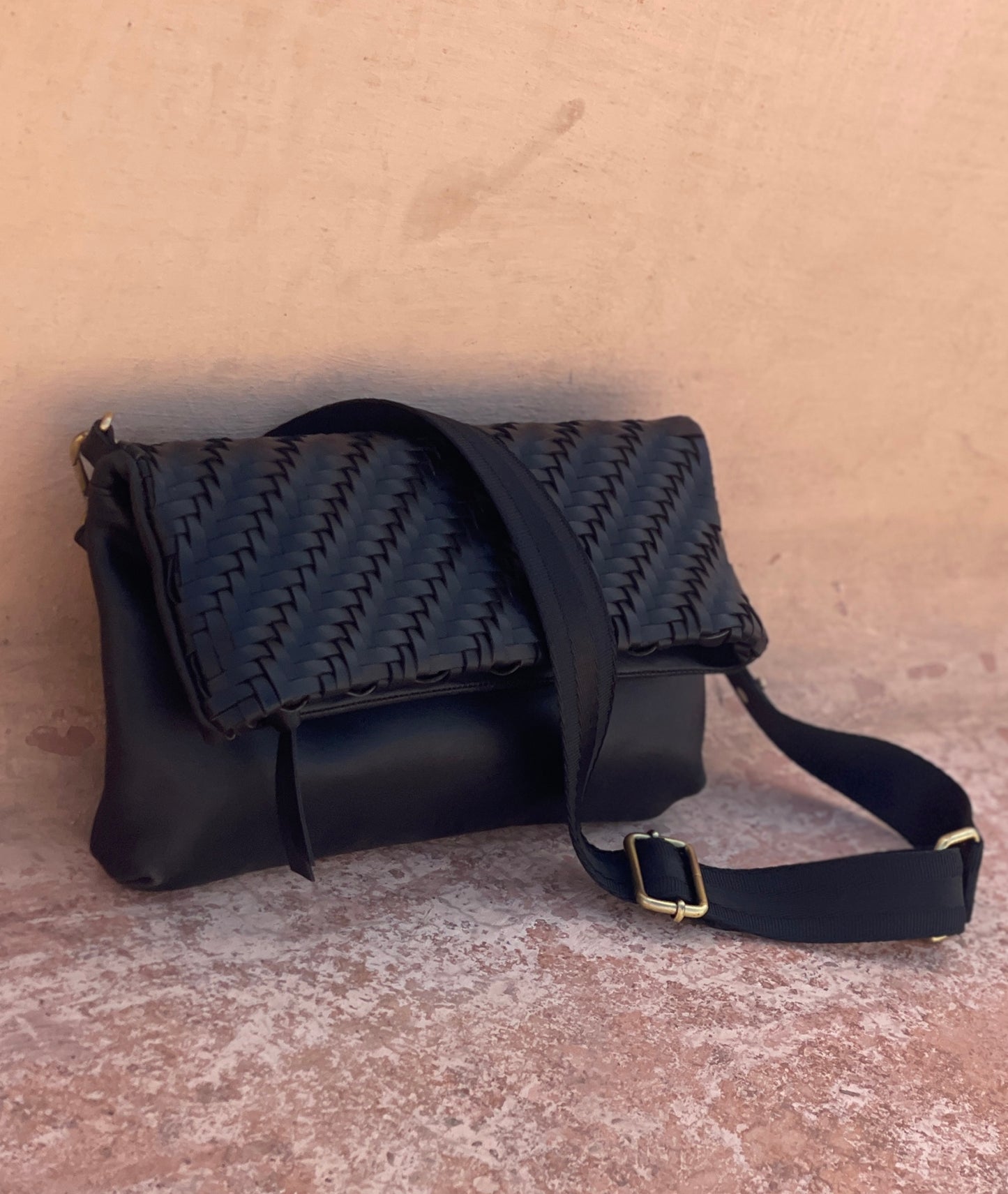 Braid Leather Fold Bag - Black Rebel