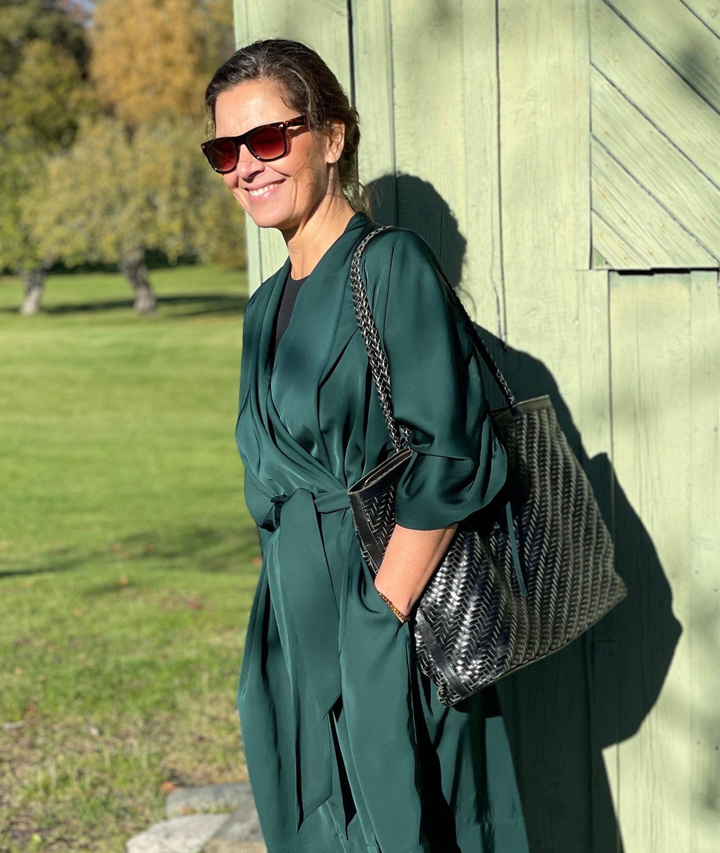 Braid Leather Tote Bag - Royal Black