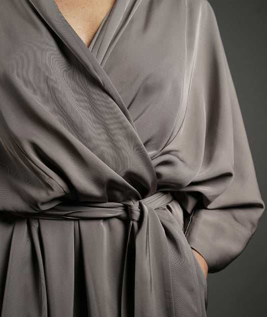 Jessi Wrap Satin Dress - Dusty Taupe