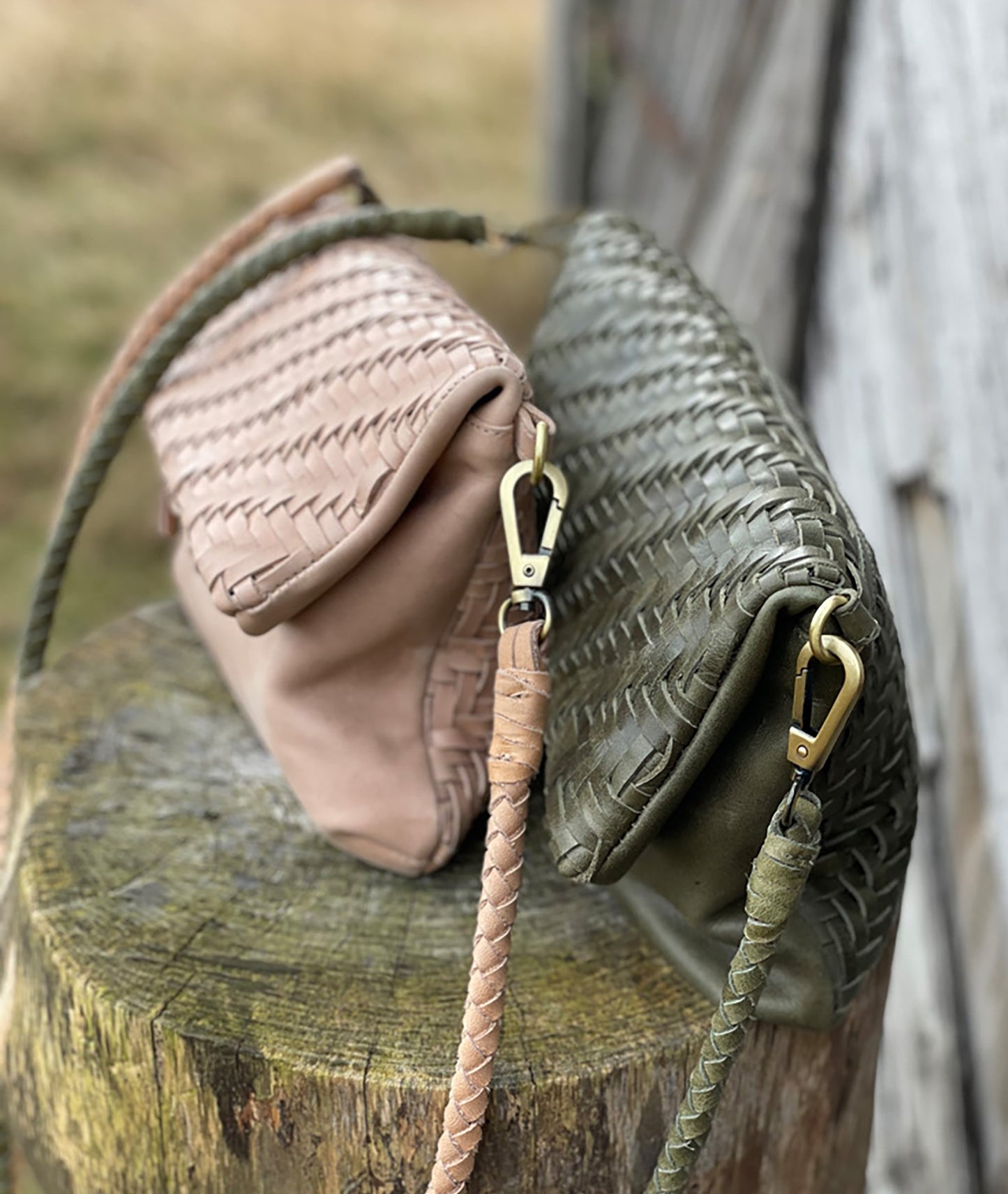 Braid Leather Fold Bag - Olive Garden