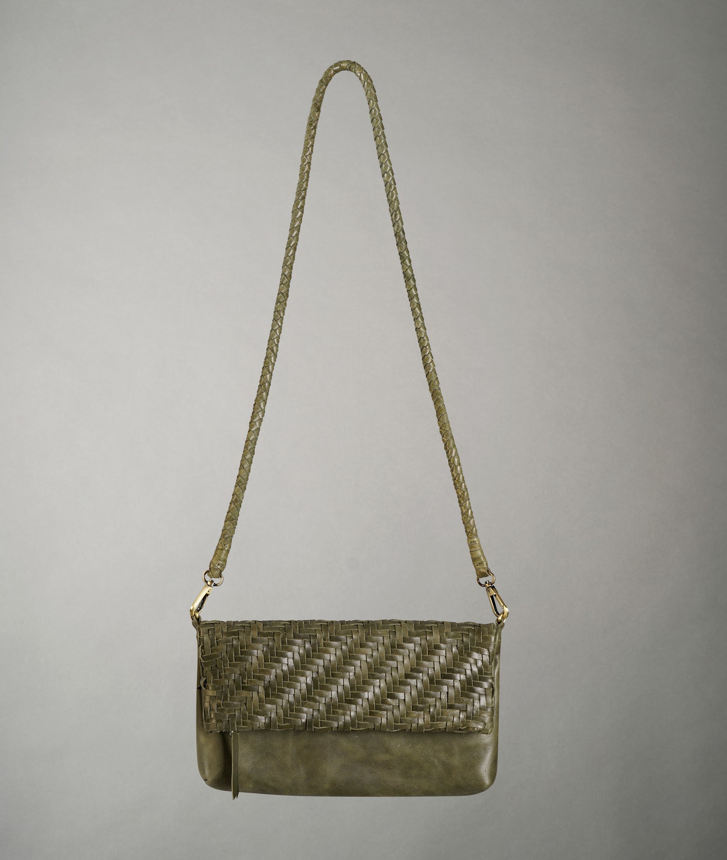 Braid Leather Fold Bag - Olive Garden