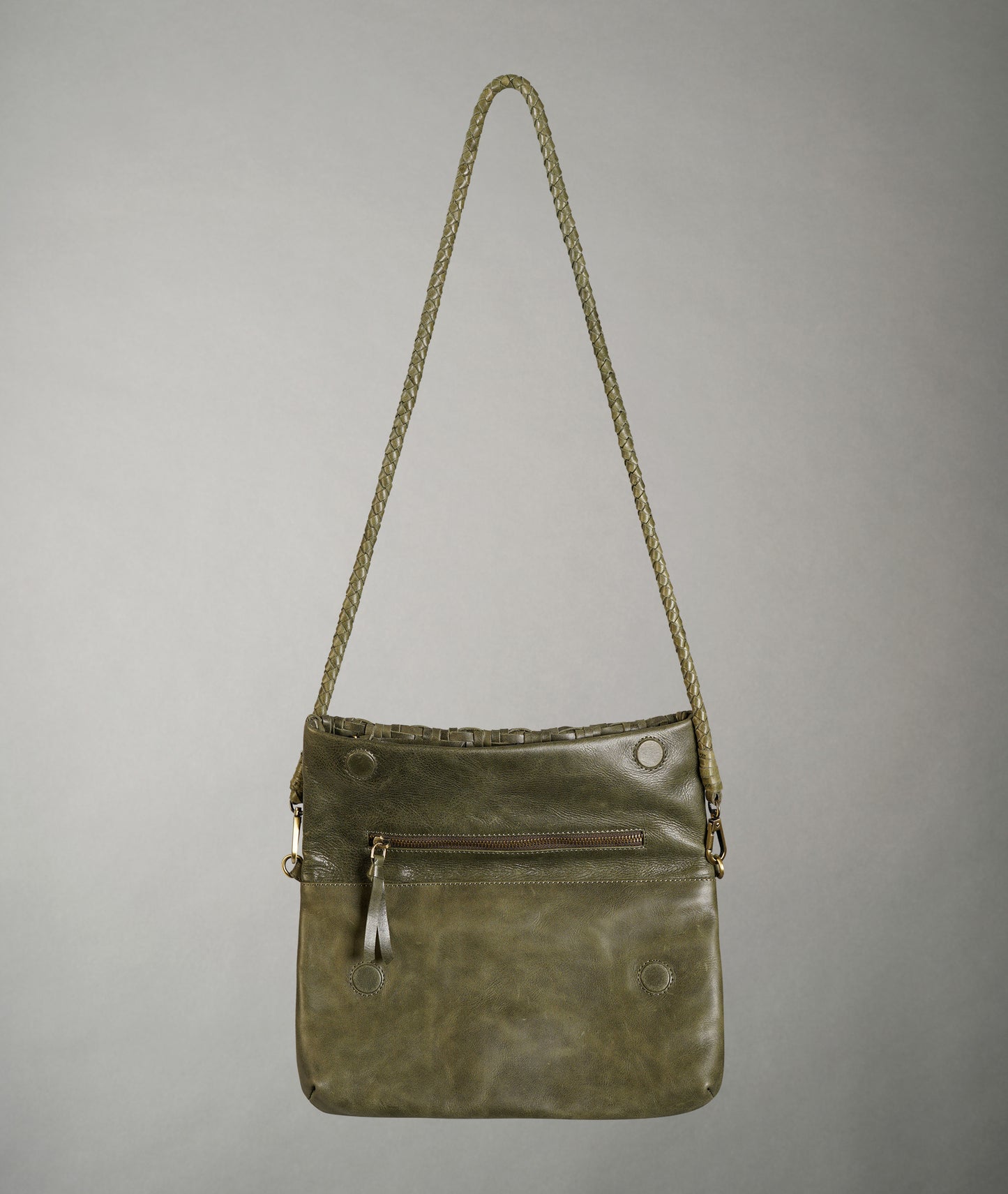 Braid Leather Fold Bag - Olive Garden