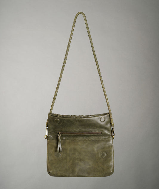 Braid Leather Fold Bag - Olive Garden